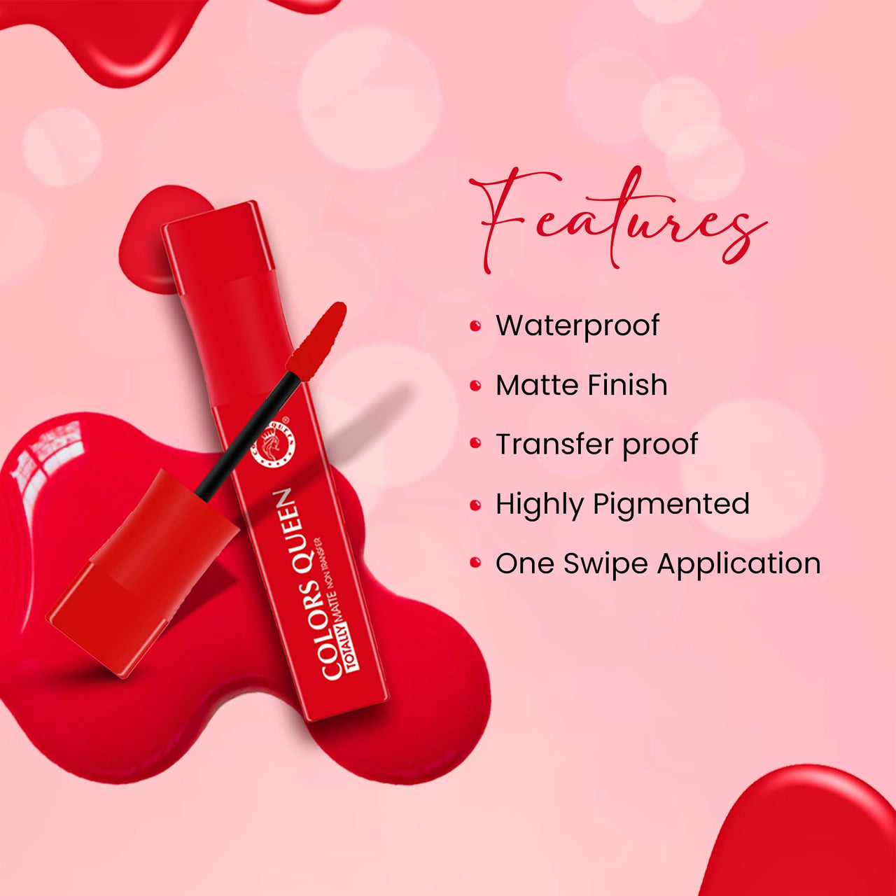 Colors Queen Totally Matte Liquid Lipstick | Intense Color Payoff, Lightweight & Comfortable, One Swipe Application | Long Lasting, Non Transfer Liquid Lipstick for Women (19 - Cosmo, 7.5g)