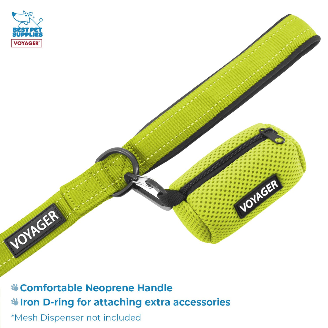 Voyager Step-in Lock Dog Harness w Reflective Dog Leash Combo Set with Neoprene Handle 5ft Supports Small, Medium and Large Breed Puppies Cats by Best Pet Supplies Lime Green Black Trim, XL