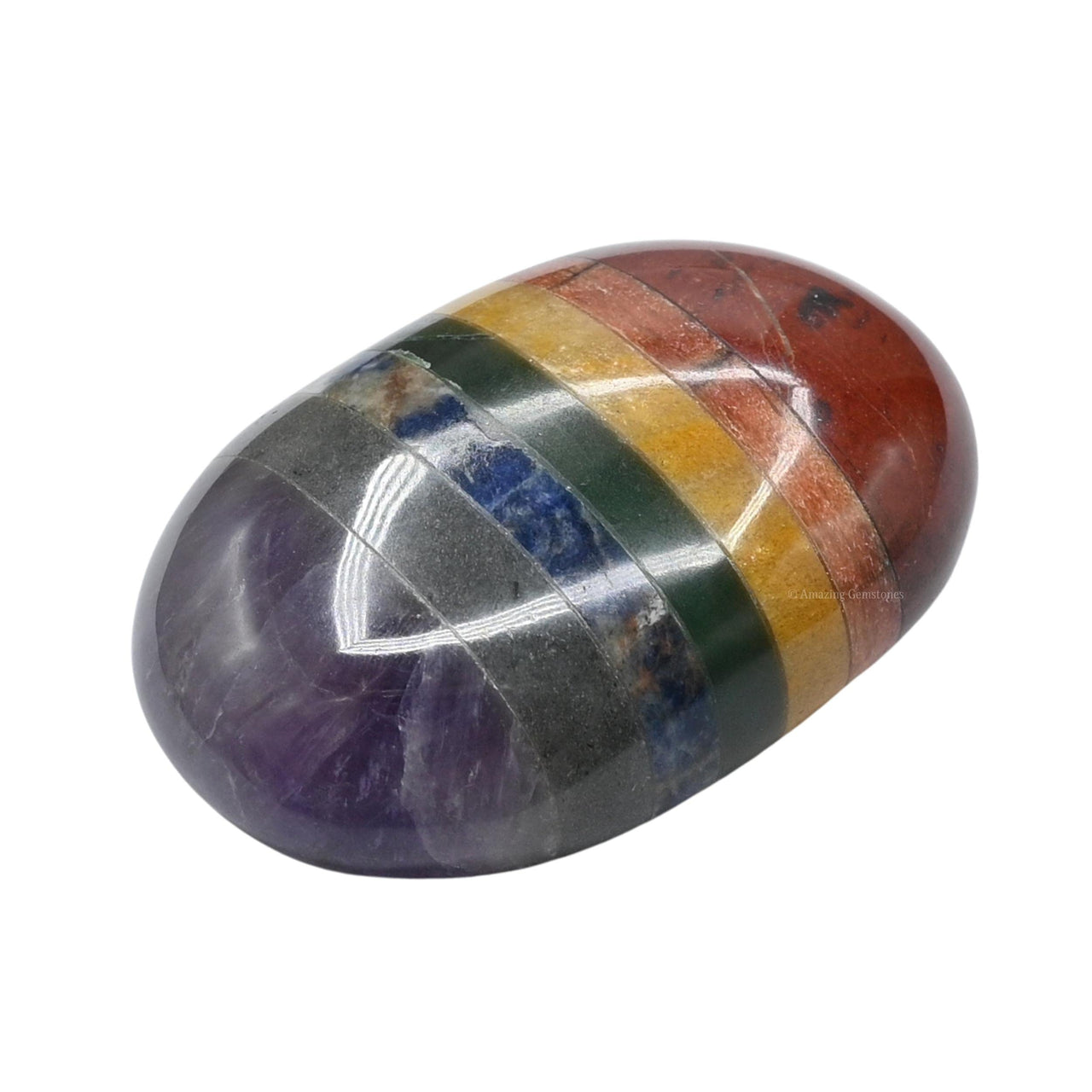 Seven Chakra Bonded Large Palm Stone - Pocket Massage Worry Stone for Natural Body Chakra Balancing, Reiki Healing and Crystal Grid 7 Chakra (Bonded)