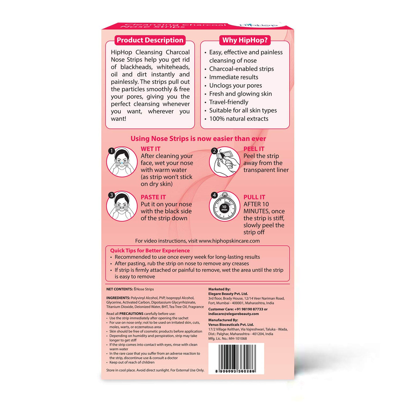 HipHop Skin Care Cleansing Charcoal Nose Strips (6 Strips) & HipHop Skincare Cleansing Charcoal Nose Strips for Women - Blackhead Remover & Pore Cleanser (3 Strips)