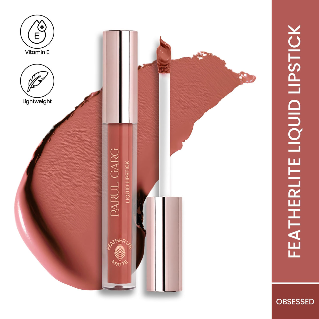 Parul Garg Beauty Featherlite Matte Liquid Lipstick | High-Pigment, Long-Wear & Non-Drying | Lightweight & Transfer-Proof | 100% Vegan & Clean Beauty | Obsessed - Blush Brown | 2.5ml