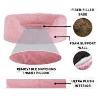 Furhaven Dog Bed for Small Dogs w/ Removable Washable Cover & Pillow Cushion Insert, For Dogs Up to 12 lbs - Ultra Plush Faux Fur Oval Lounger - Pink, Small Oval (Fiber-Filled Base) 19.0
