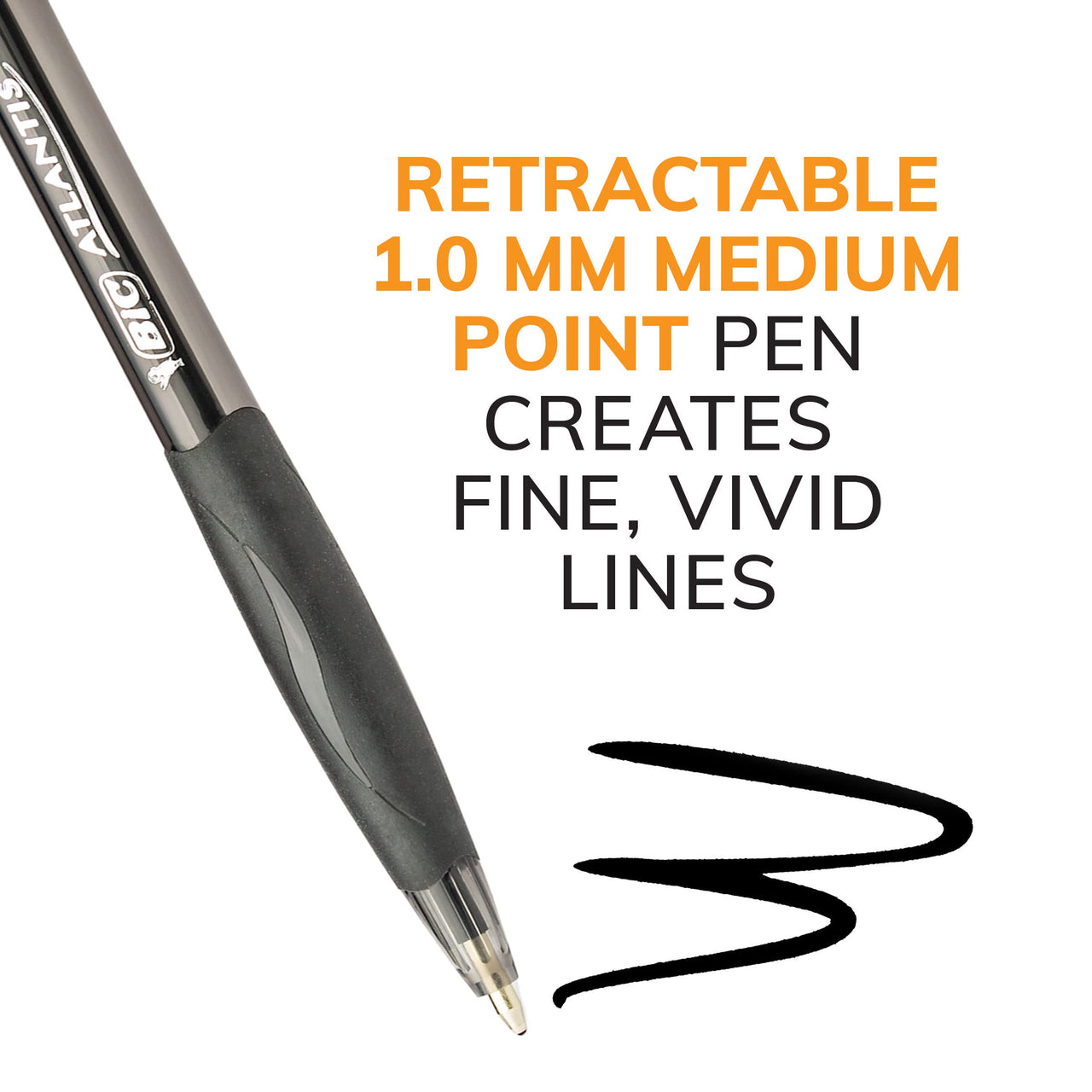 BIC Glide Retractable Ball Pens, Medium Point (1.0 mm), Black, Comfortable Rubber Grip For Writing, 12-Count Pack (VCG11-BLK) 12 Count (Pack of 1)