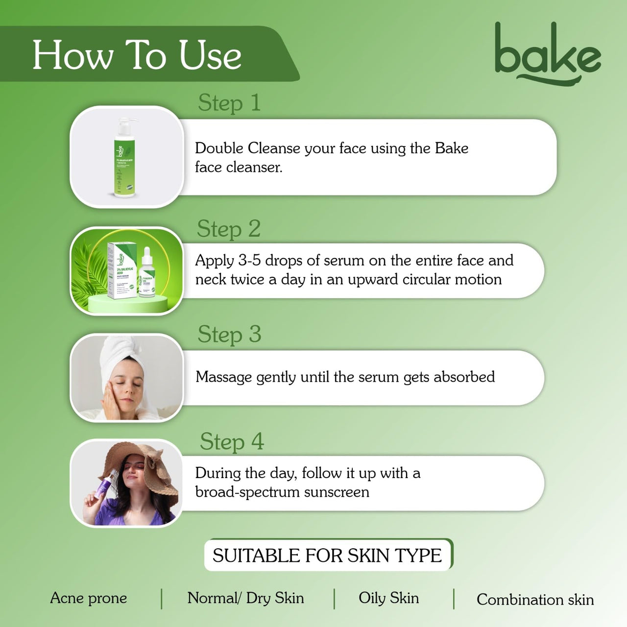 BAKE 2% Salicylic Acid Face Serum for Active Acne, Blackheads & Whiteheads with Niacinamide | Fades Acne Marks, Controls Sebum Production | For Women & Men | 30ml