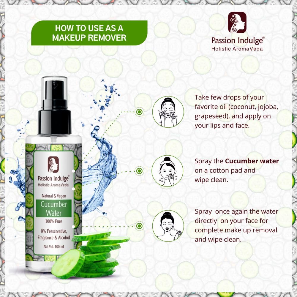 Passion Indulge Cucumber Water Skin Toner | Makeup Remover 100ml | Acne Removal & Reduce Skin Inflammation | Suitable For All Skin Type | BUY 1 GET 1 FREE