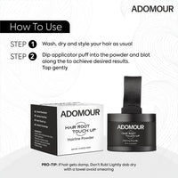 ADOMOUR Root Touchup Powder 4g | Covers Hairline, Grey Roots & Bald Spots Instantly | Sweat & Stain Resistant 24HR | Long Lasting & Natural Finish | Cover Up Hair Powder for Men & Women (Medium Brown)