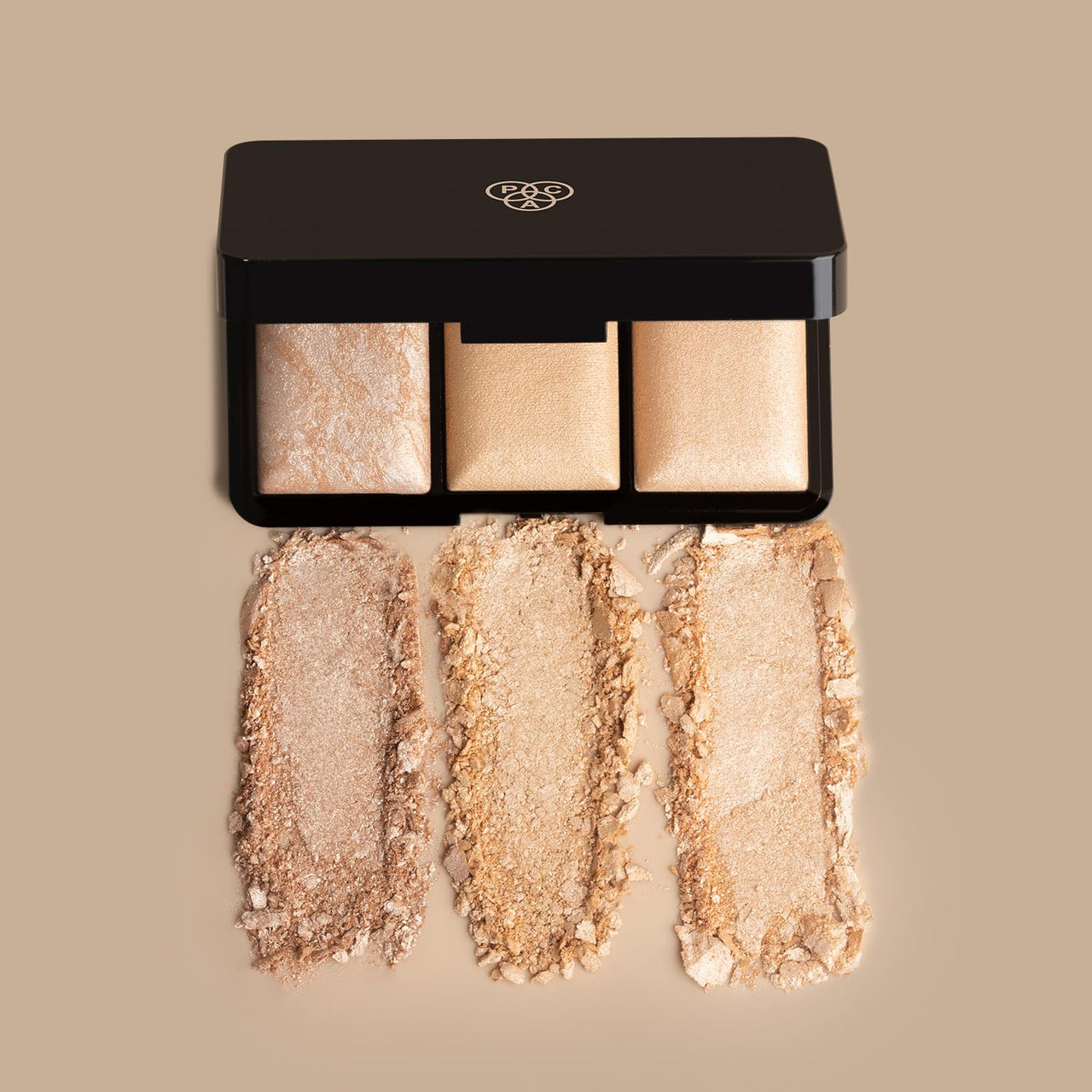 PAC Trio Highlighter X3 | Powder Highlighter Palette for Face Makeup with Semi-Matte Natural Metallic Finish | 3 Lightweight Shimmer Glow Shades | Full Coverage & Long Lasting for All Skin Type | 4g