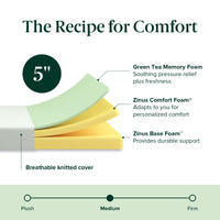 ZINUS 6 Inch Green Tea Memory Foam Mattress [New Version], Queen, Fiberglass free, Medium Firm Feel, Zoned Pressure Relief, Certified Safe Foams & Fabric, Mattress in A Box 6