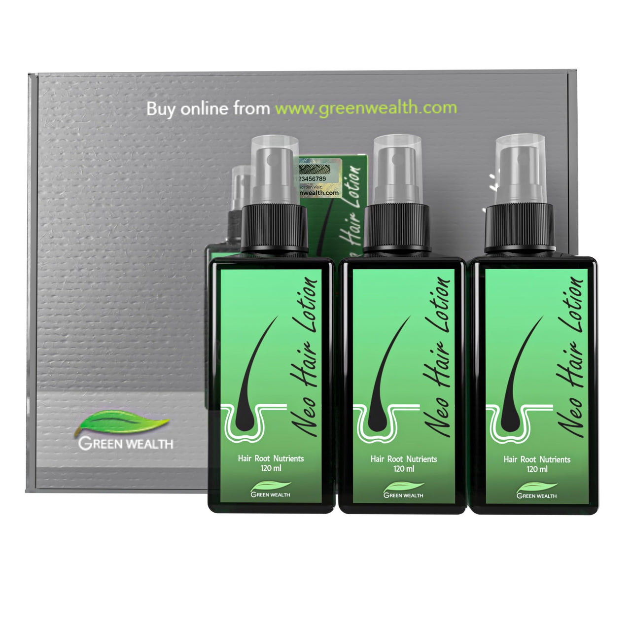 Green Wealth Neo Hair Lotion, 120 ml, Hair Regrowth Treatment, Vitamin B For Hair Growth, Strengthens Damaged Hair Loss And Revitalizes Scalp Hair Care Pack of 3