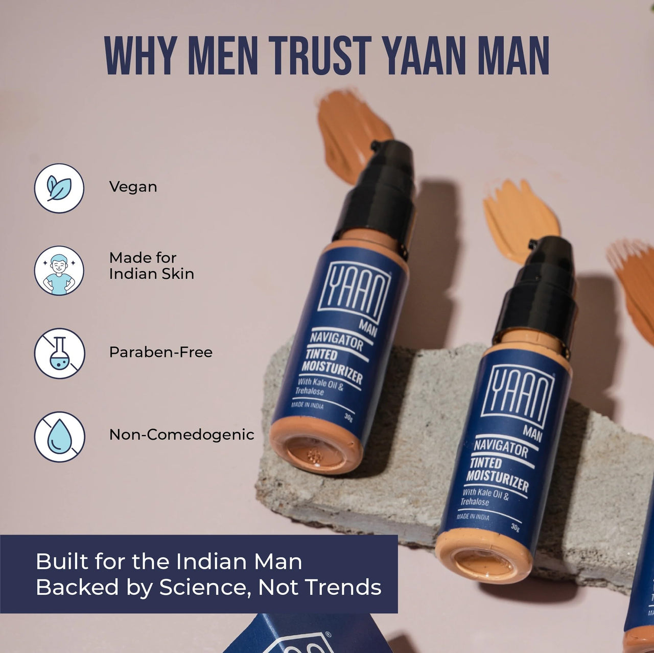 Yaan Man Tinted Moisturizer for Men, 30gm (Dark) | BB Cream | Improves Uneven Skin Tone| Hydrating and Light Weight, Non Sticky Makeup | With Kale Oil & Trehalose