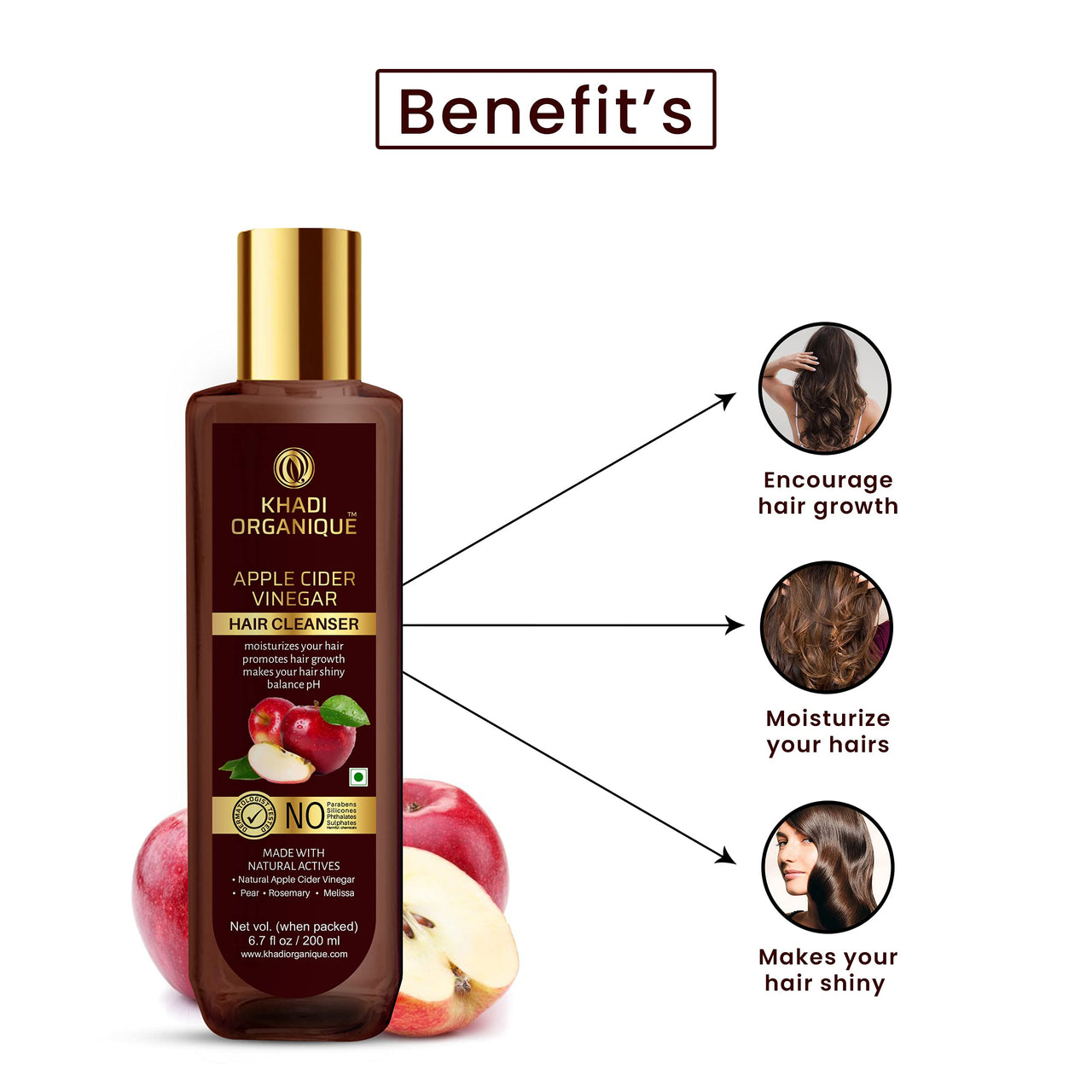 Khadi Organique Apple Cider Vinegar & Red Onion Shampoo Combo | Gentle & Natural Detox Formula that Helps Remove Dandruff & Buildup | Natural Shampoo with No Sulphate & No Paraben | Best Suitable for Women & Men - Pack of 2 - 2x200ml