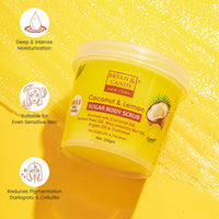 Bryan & Candy Coconut & Lemon Sugar Body Scrub PH 5.5 For Tan Removal & Exfoliation | For Women & Men |Coconut oil, Lemon peel oil, Oatmeal, Macadamia and Argan oil for smooth skin - 250g