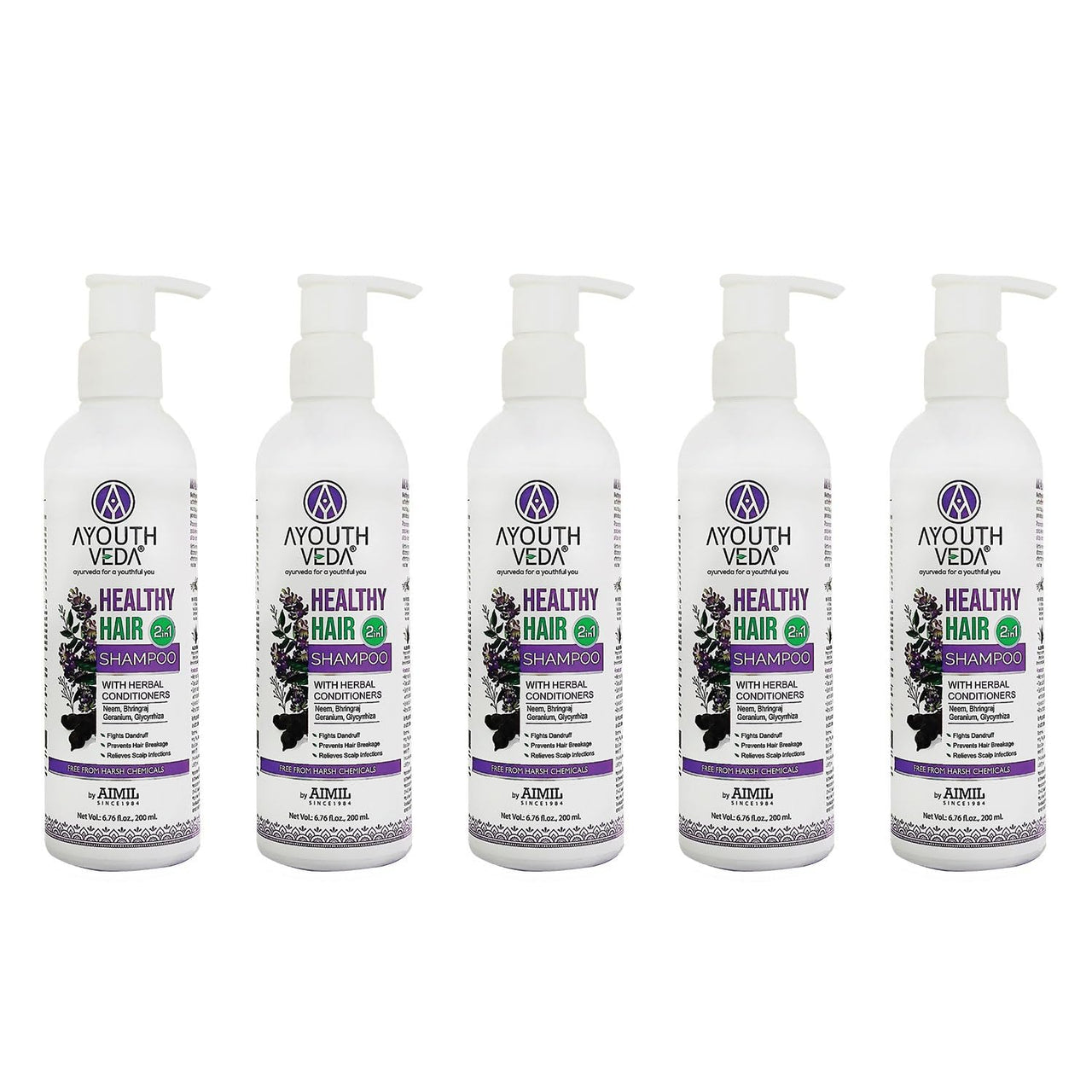 Ayouthveda Healthy Hair Shampoo 200ml With Bhringraj and Shikakai | Best Hair Shampoo for Women | Control Hair Breakage & Dandruff | Herbal Conditioner & Cleansers (Pack Of 5; 200ml each)