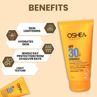 Oshea Herbals UVShield Sunscreen SPF 30 PA++ For All Skin Types | Non Greasy & Water Resistant | UVA & UVB Protection, Prevents Tanning & Ageing | Enriched with Aloe Vera & Licorice Extract - 120g