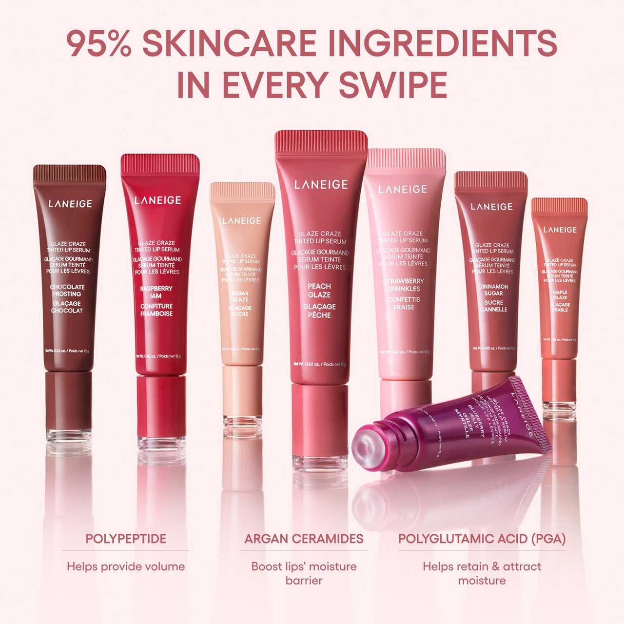 Laneige Glaze Craze Tinted Lip Serum | Plumping, Nourishing Hydration with Polypeptide and Ceramides | Lip Balm for Dry & Chapped Lips |Ultra Glamorous Shiny Lips | Blueberry Jelly (Vibrant Plum)-12g