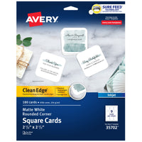 Avery Clean Edge Printable Square Cards with Sure Feed Technology, Rounded Corners, 2.5