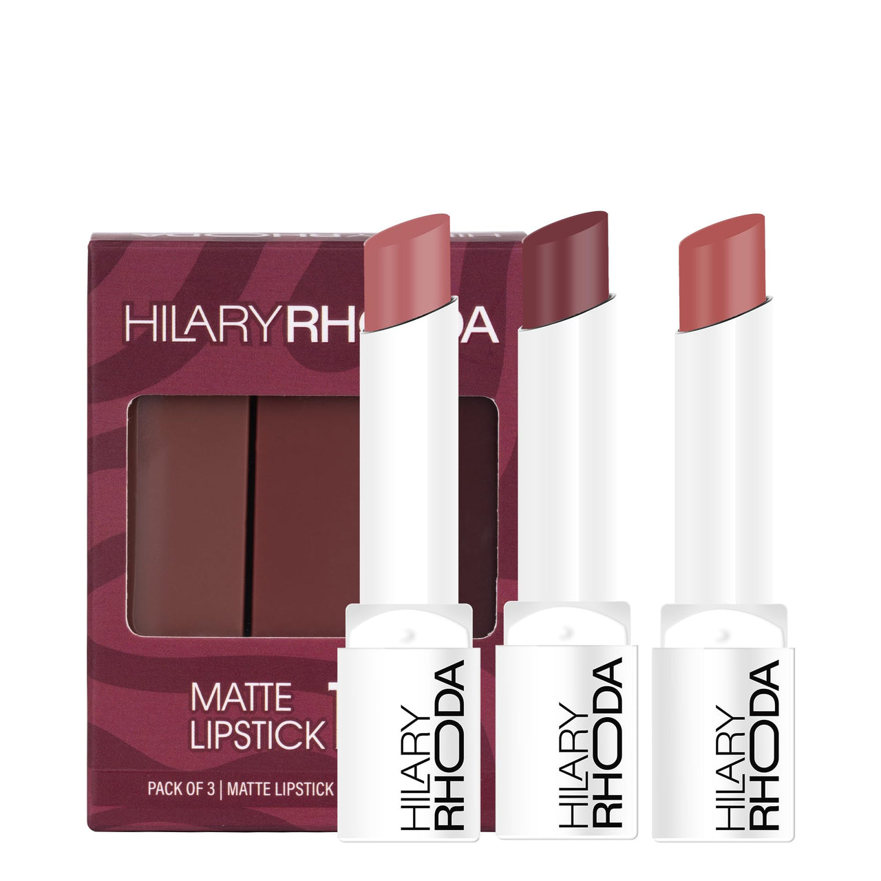 Hilary Rhoda Matte Trio Lipstick | Matte Finish & Long Lasting Lipstick | Pack of 3 Lipsticks | Highly Pigmented & Glides Smoothly | Vegan & Cruelty-Free - (Nude-Mood Trio, 3g x 3U)