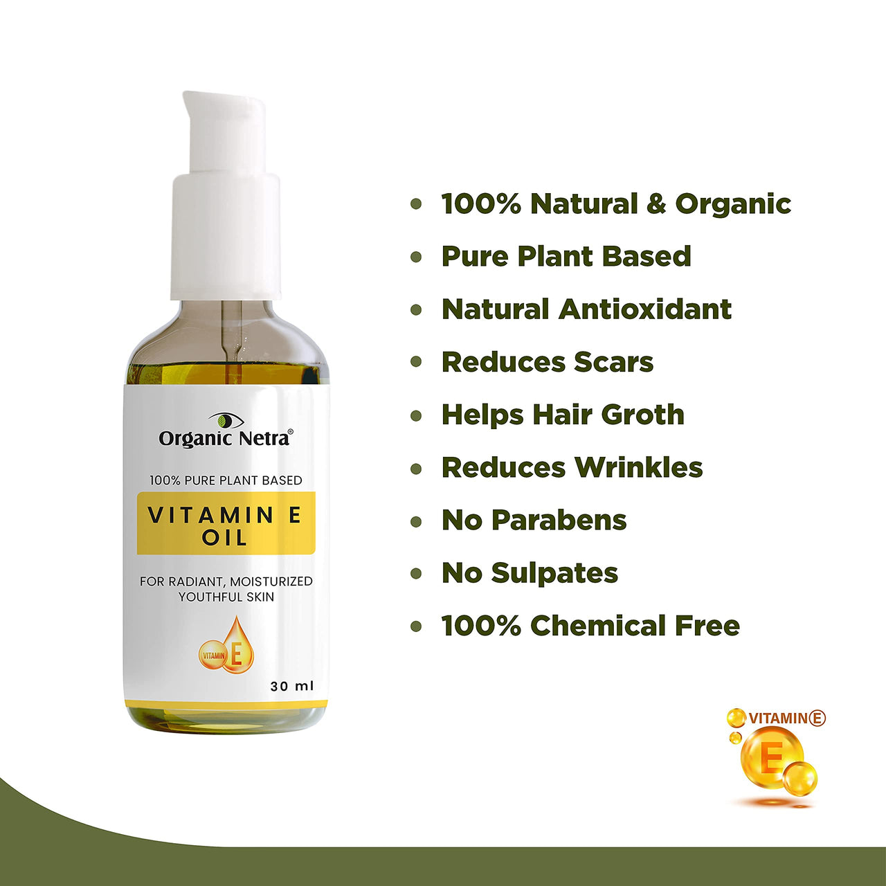 Organic Netra Pure Aloe Vera Gel- 200 Gm and Organic Netra 100% Pure Plant Based Vitamin E Oil For Radiant, Moisturized Youthful Skin -30 ml.