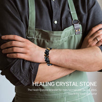 Triple Crystal Protection Bracelet, Handmade Bracelets, Obsidian Tiger Eye and Hematite Stone 10mm Bracelets for Men Women, Healing Crystal Bracelets, Natural Stone Beaded Bracelets Bring Luck 10mm Yellow Tiger Eye