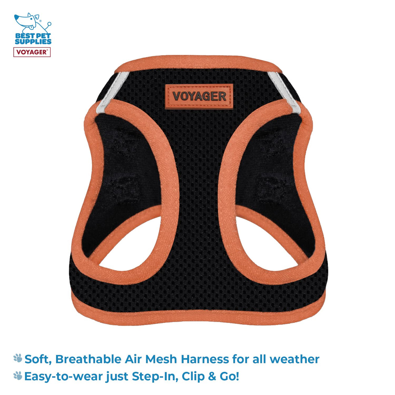 Voyager Step-in Air All Weather Mesh Harness and Reflective Dog 5 ft Leash Combo with Neoprene Handle, for Small, Medium and Large Breed Puppies by Best Pet Supplies - Black/Orange Trim, X-Small Harness Leash Bundle (Black/Orange Trim)