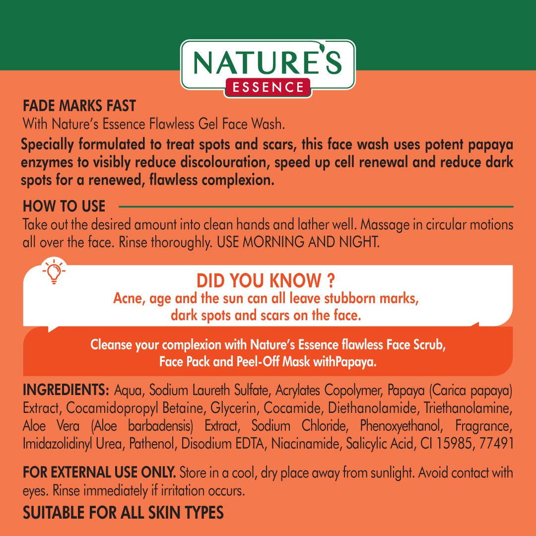 NATURES ESSENCE Anti Pigmentation Papaya Gel Face wash for women infused with Saffron |reduces Spot| Instant Brightening |Tan Removal 50gm