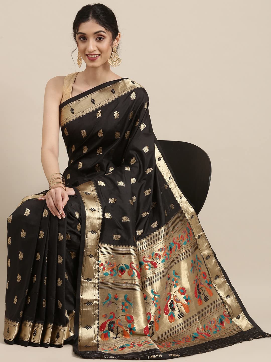 Pandadi Saree Women's  Paithani Silk Saree With Blouse Piece