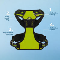 Dog Harness Dual Leash Attachment No-Pull Control Adjustable Soft but Strong Pet Harness for Medium and Large Dogs with 3M Reflective Technology - Lime Green, XL (Chest: 28 - 37