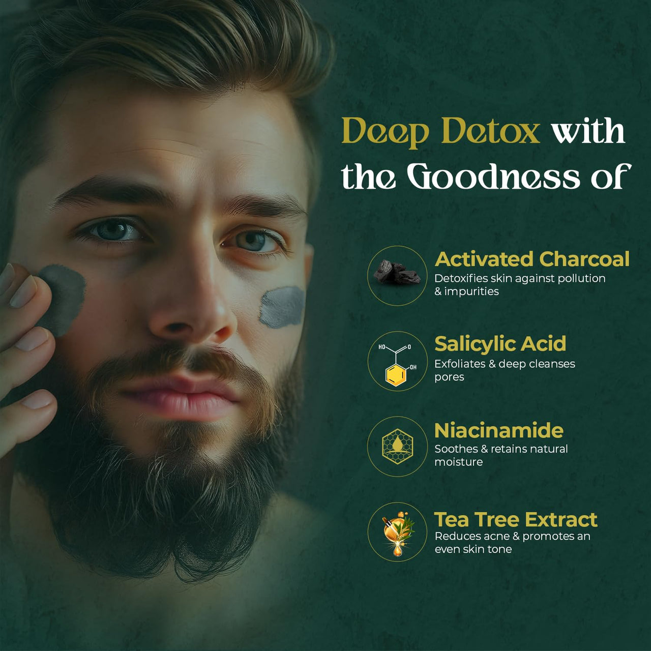 BOHEM Anti Acne Activated Charcoal Face Wash for Oily & Acne Prone Skin | 100ml x 2 | Tea Tree Extract & Vitamin E for Oil Free Pollution Defense, De Tan & Detox | Facewash for Men | All Skin Types