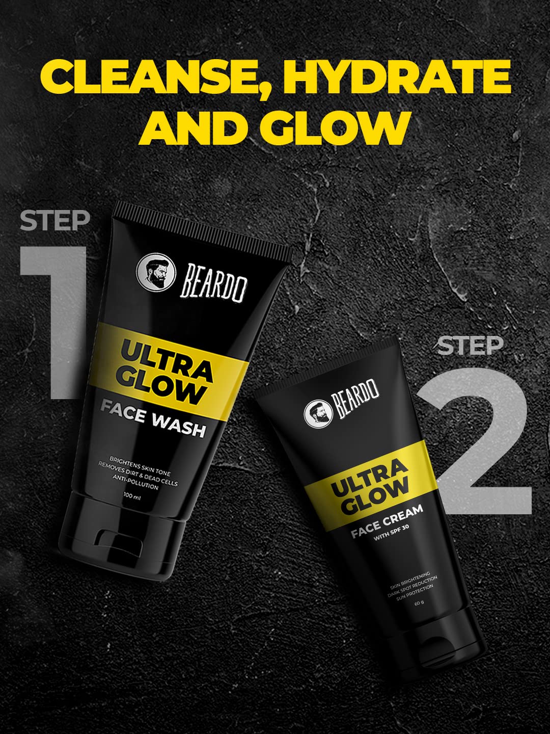 Beardo Ultraglow Face Wash for Men, (100ml x 2) | Aloe Vera Facewash that Enhances & Balances Skin Tone | Glowing & Radiant Cleanser for face with Menthol & White Lily