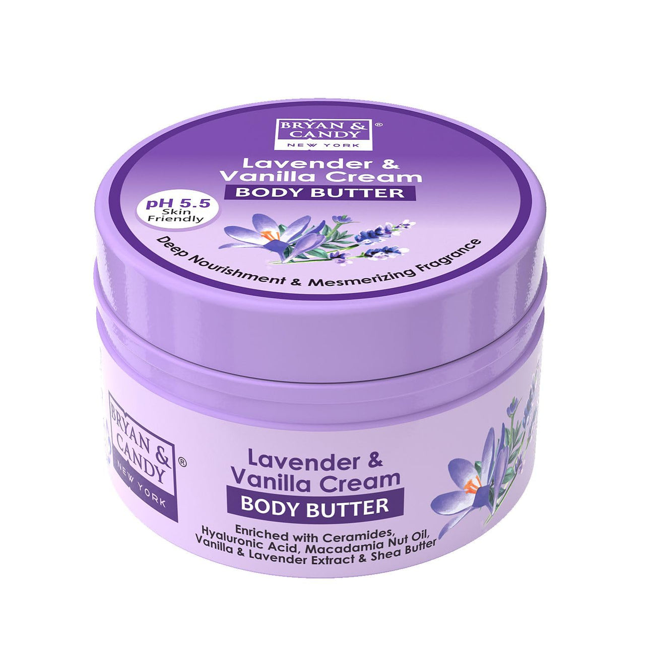 BRYAN & CANDY Lavender & Vanilla Body Butter |Ph5.5 Skin Friendly | 72hrs Moisturization | 100% Vegan