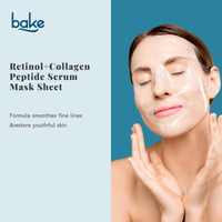 BAKE Retinol + Collagen Peptide Serum Sheet Mask for Anti Aging & Skin Rejuvenation | With Squalane, Rosehip Oil | Paraben Free, 100% Biodegradale Mask | Pack of 2