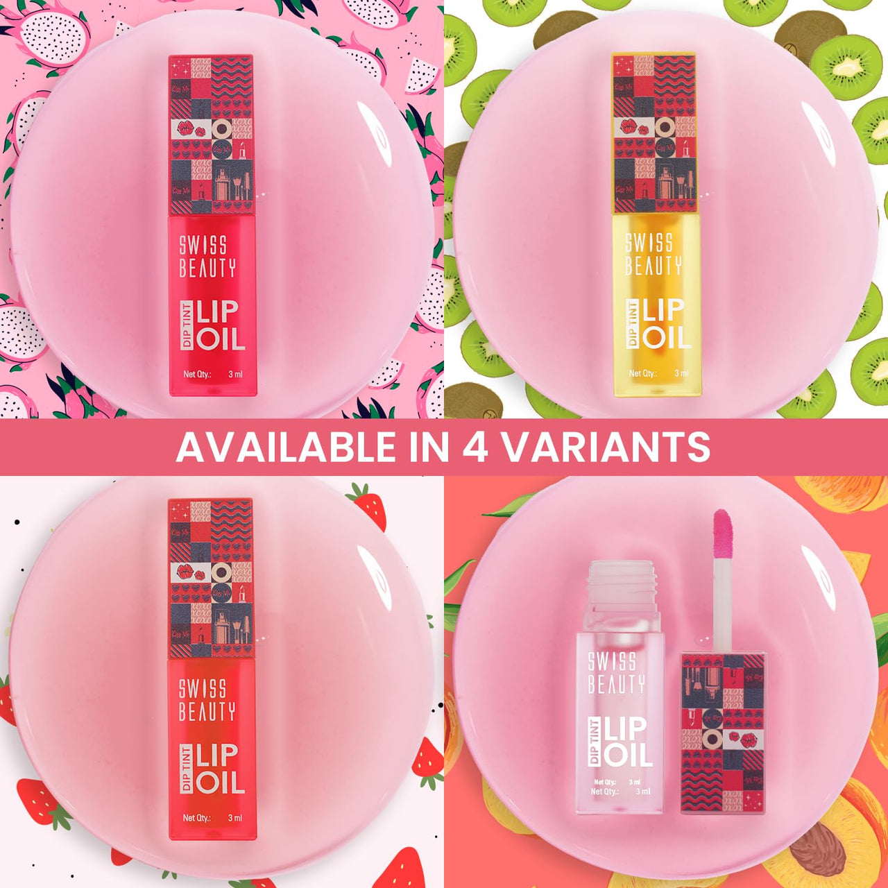 Swiss Beauty Dip Tint Colour Changing PH Lip Oil | With Vitamin E for Long-Lasting Nourishment and Hydration| Soft and Natural Pink Lips | Shade- Strawberry, 3ml
