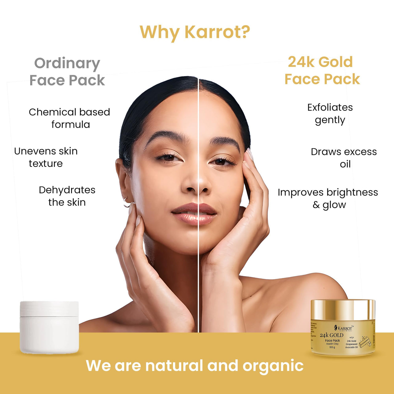 Karrot Natural Skincare 24K Gold Face Pack for Bright and Glowing Skin, Hydrates and Replenishes Cell Growth, Contains Avocado Oil, Sandalwood, Honey, For Women and Men, All Skin Types, 100gms