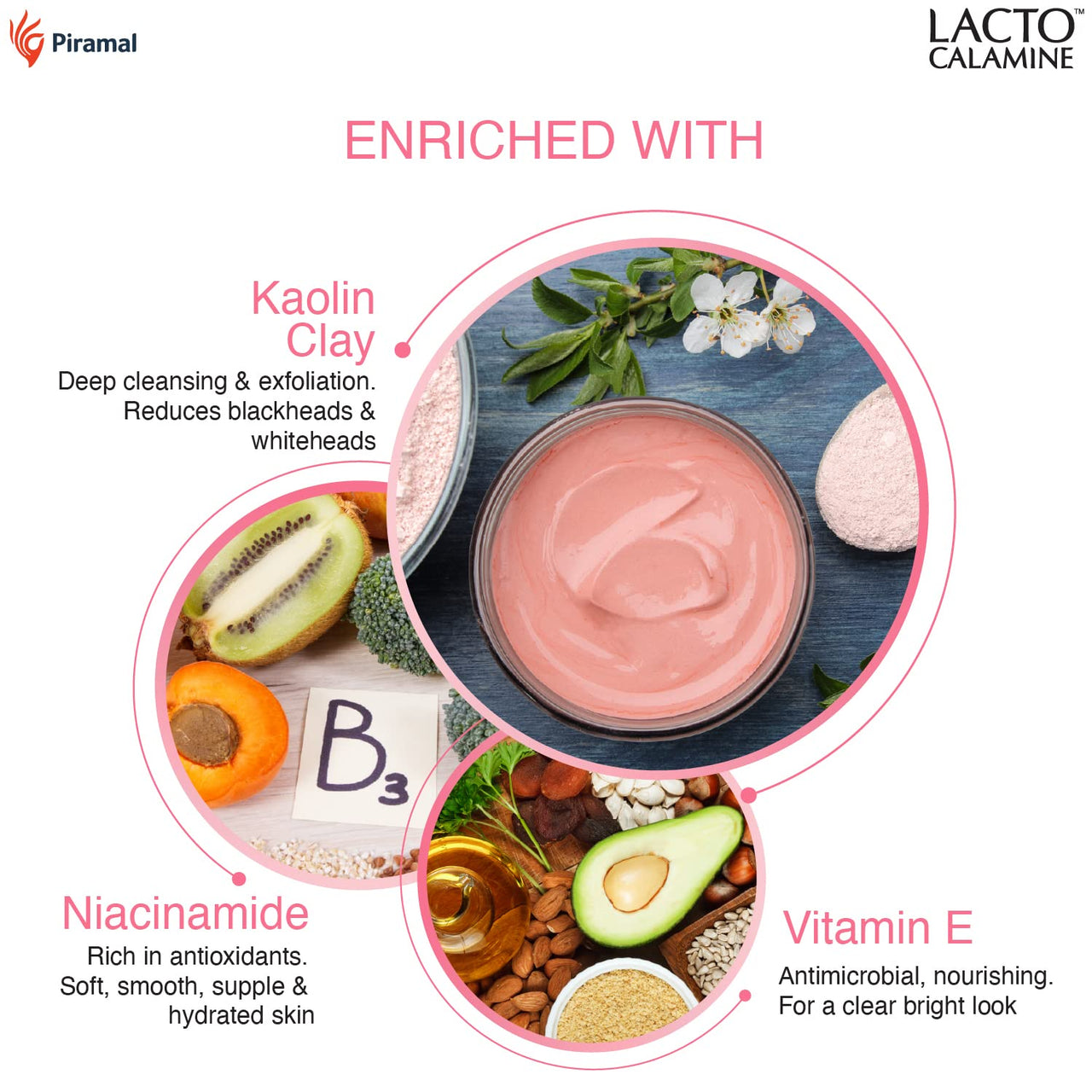 Lacto Calamine Face Wash For Oily Skin |100ml each- Pack of 2 | Kaolin Clay, Niacinamide & Vitamin E | Facewash Reduces Excess Oil, Controls Pimples, Blackheads & Whiteheads |Face wash For Women & Men