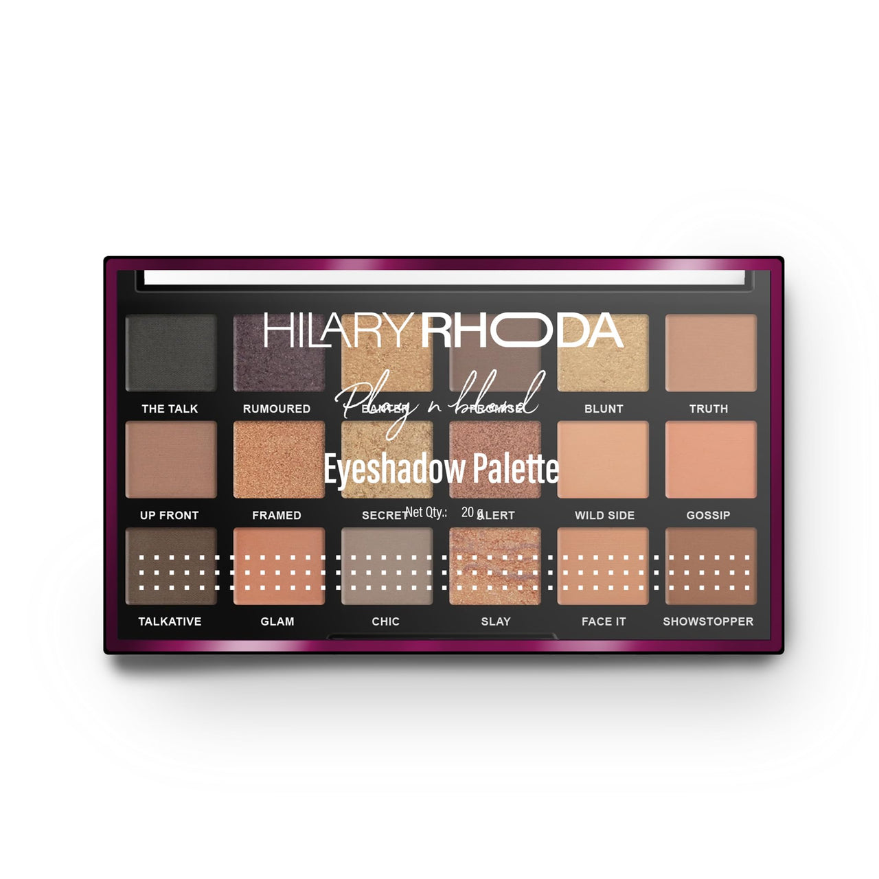 Hilary Rhoda Play N Blend Eyeshadow Palette | Matte & Shimmer Finish | Super-Fine Particles | 18 Trendy Colours | Available In 2 Variants | Blends Easily - 20g (Iconic- Shade 02)