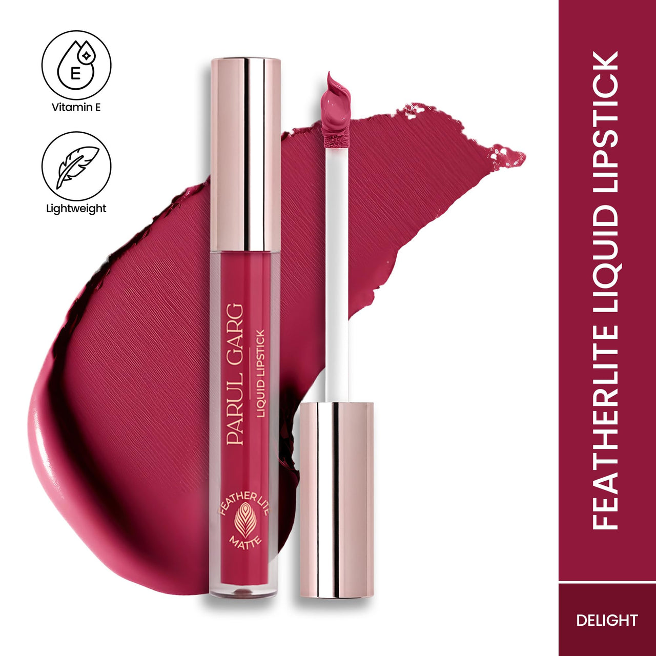 Parul Garg Beauty Featherlite Matte Liquid Lipstick | High-Pigment, Long-Wear & Non-Drying | Lightweight & Transfer-Proof | 100% Vegan & Clean Beauty (Delight, 2.5 ml)