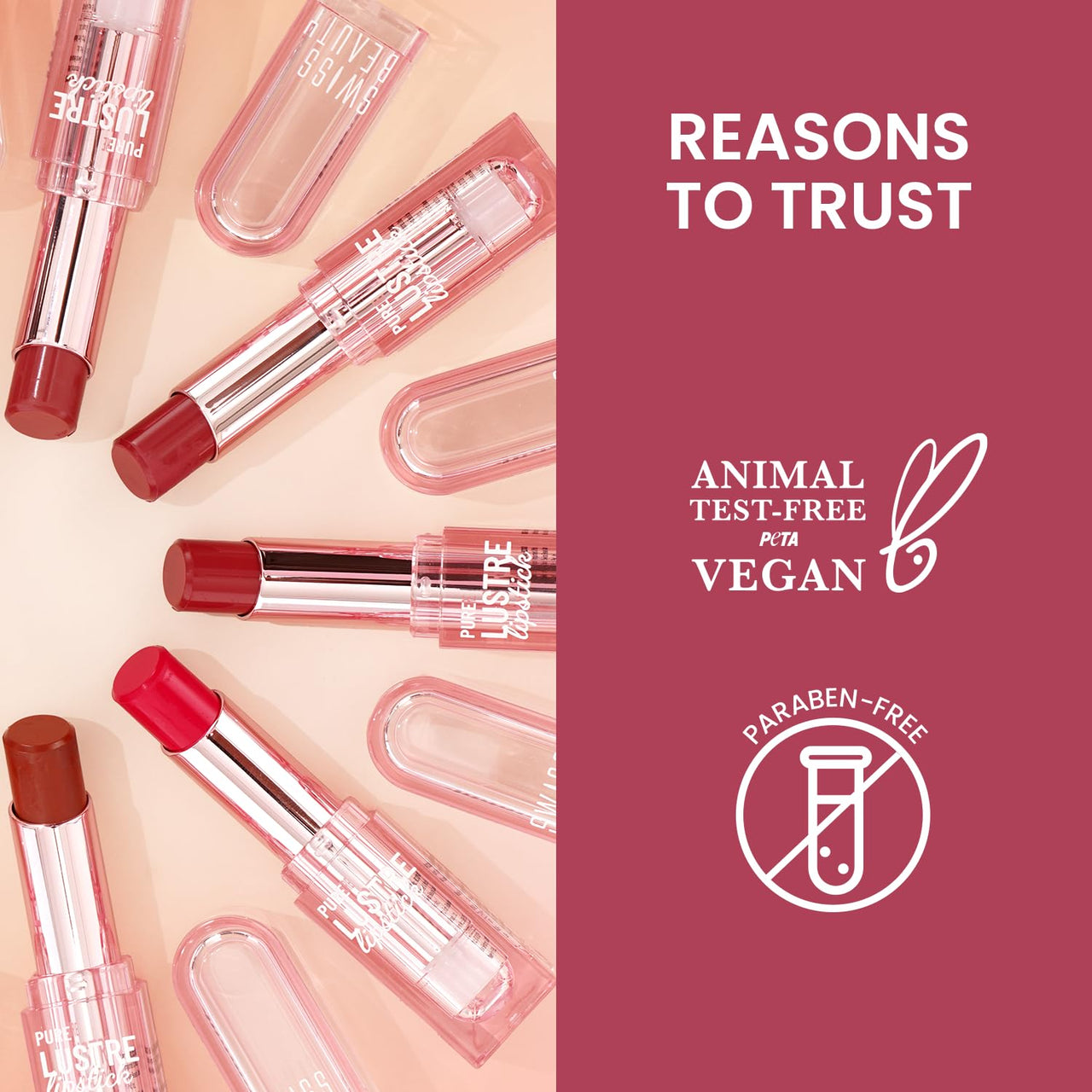 Swiss Beauty Pure Lustre Lipstick | High Shine Finish | Smooth Glide | With Olive Oil & Vitamin E | Hydrating | Shade- Bleached Pink, 3.8gm