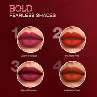 Nourish Mantra Bold Rush Creamy Matte Liquid lipstick combo with SPF 15 Set of 4(1.2ml Each) | Mini Lipstick |red lipsticks | Water Proof | Smudge Proof | transfer Proof | Long Lasting | for all Skin tones