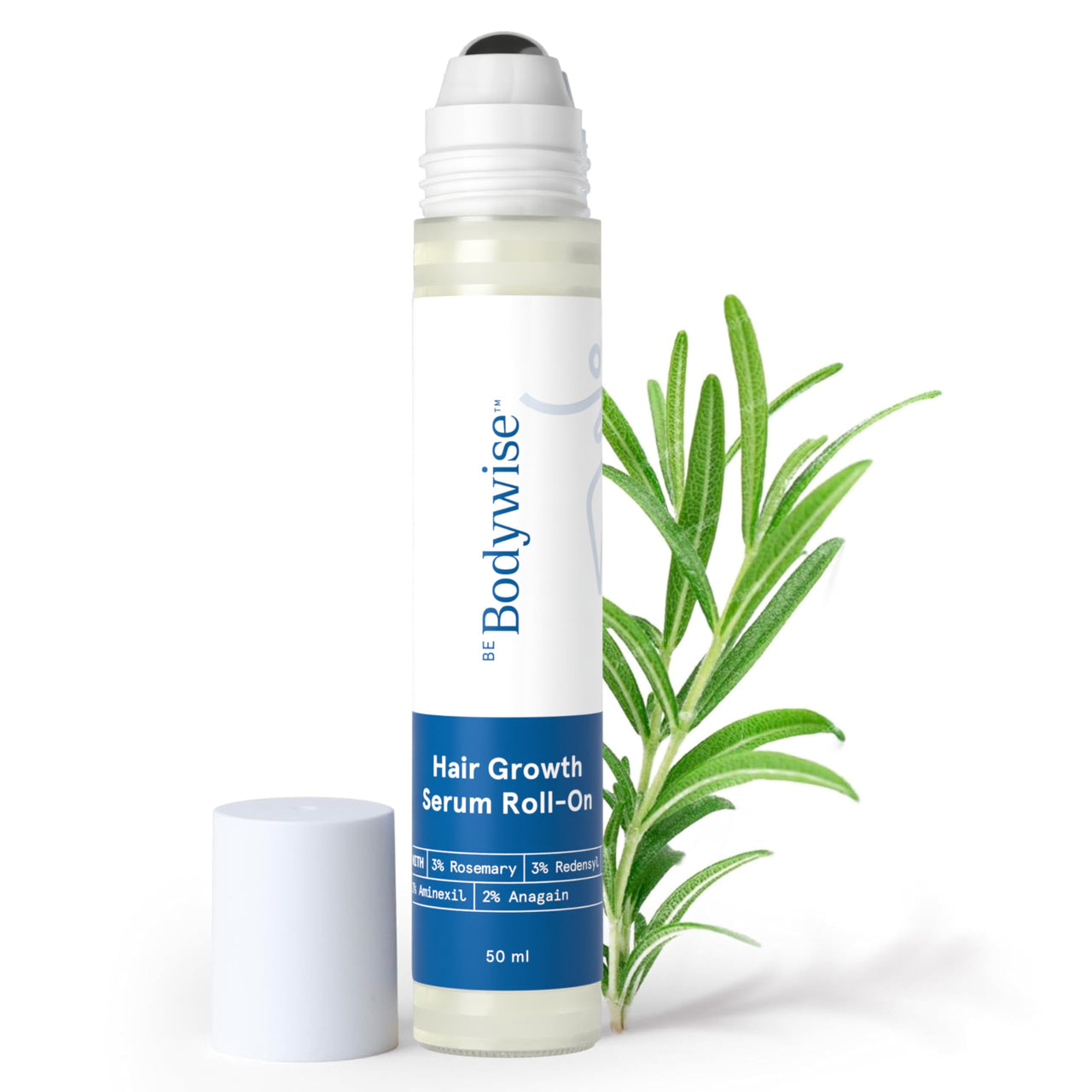 Be Bodywise Rosemary Hair Growth Serum (Roll On) | Promotes Hair Growth & Stimulates Hair Follicles | 3% Rosemary, 3% Redensyl & 2% Anagain | Hair fall control serum for Women & Men | For All Hair Types | 50ml