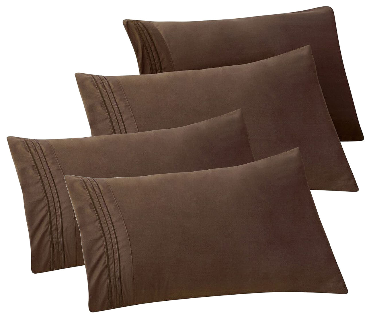 Elegant Comfort 4-PACK Solid Pillowcases 1500 Thread Count Egyptian Quality - Easy Care, Smooth Weave, Wrinkle and Stain Resistant, Easy Slip-On, 4-Piece Set, King Pillowcase, Brown