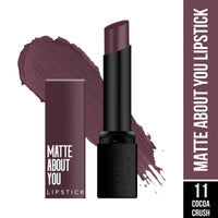 Hilary Rhoda Matte About You Lipstick | Long Lasting & Highly Pigmented Lipstick | Glides Smoothly | Matte Finish | One Stroke Application | Cruelty-Free & Vegan - 3g (Cocoa Crush - Shade 11)