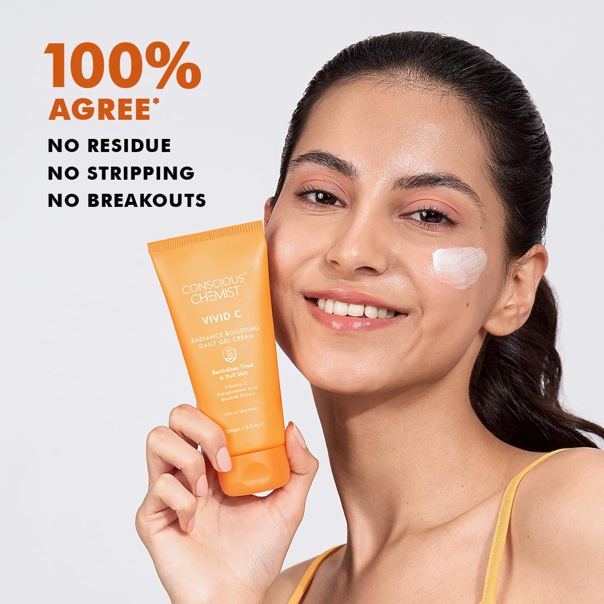 Conscious Chemist® Vitamin C Cream with SPF30 PA+++ | 100g | Vitamin C Brightening Moisturizer, Face Cream for Men & Women, Daily Gel with Polyglutamic Acid for Healthy & Bright Skin, All Skin Types - Vivid C
