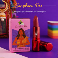 Clumsy Cat Sanskari Poo Matte Lipstick – Delightful Pink | Long Lasting, Waterproof, Smudge-Proof & Non-Sticky | Pink Nude Lipstick for Women, Girls & Dusky Skin Tone | Daily Use Lip Makeup for Office, Party, College