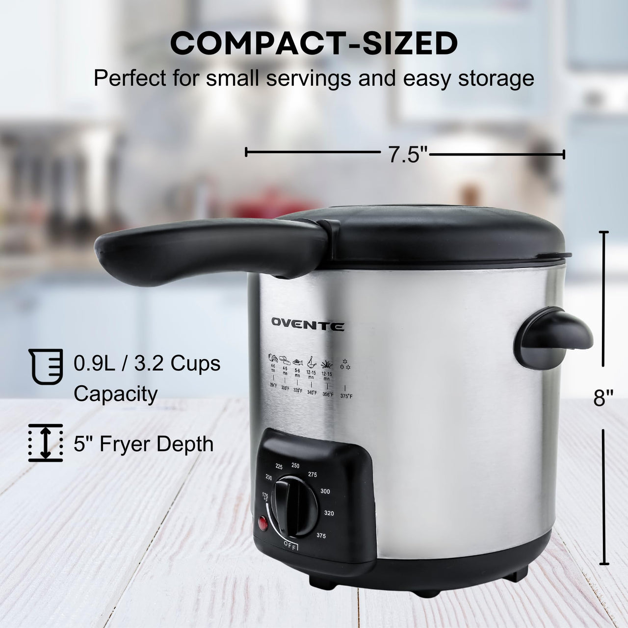 OVENTE 1.5 Liter Electric Deep Fryer FDM1501BR Charcoal and Oil Vapor Replacement Filter Set Pack of 3, White and Black ACPFDM1503, 1.5L