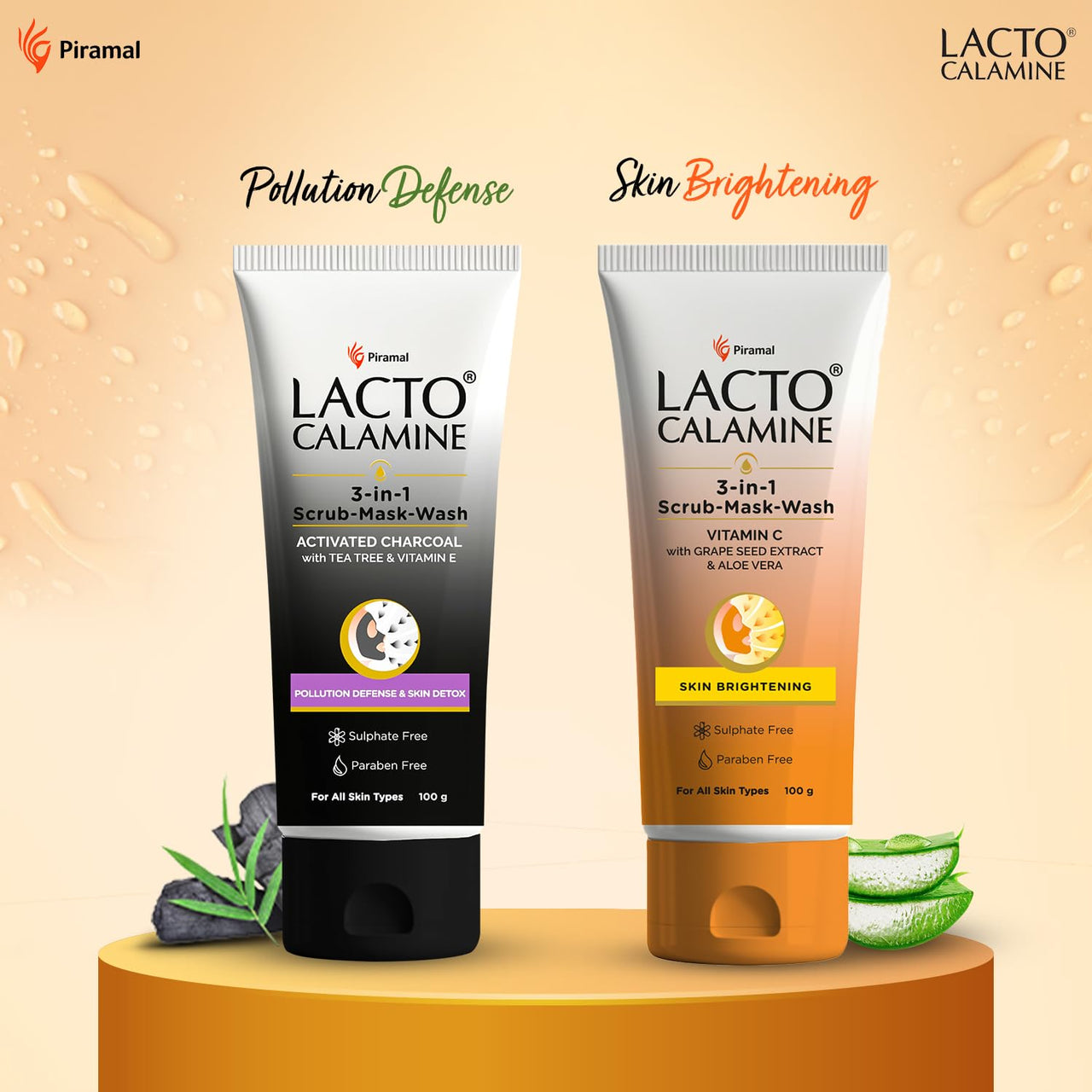 Lacto Calamine 3-in-1 Vitamin C Face Scrub-Mask-Wash for Skin Brightening Effect | 100ml x 1 | Multi-action Vitamin C Face Wash, Face Scrub, Face Mask with Kaolin Clay, Grape Seed Extract & Aloe Vera