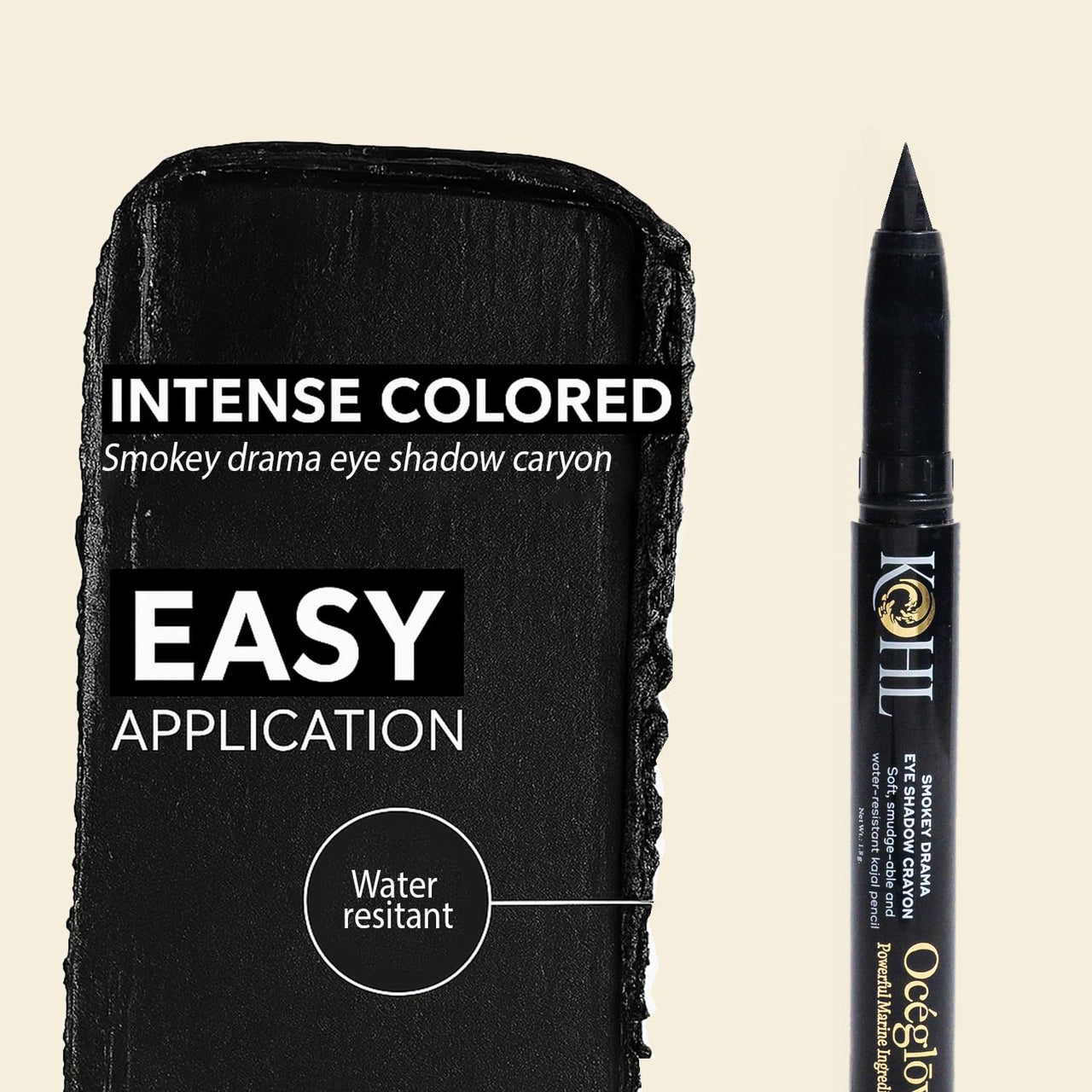 OCEGLOW-Powerful Marine Extracts Smoky Drama Black Matte Kajal Pencil For Women | 24Hr Long-Lasting Kajal Pencil | Versatile, Water-Proof And Smudge-Proof| - 1.8Gm
