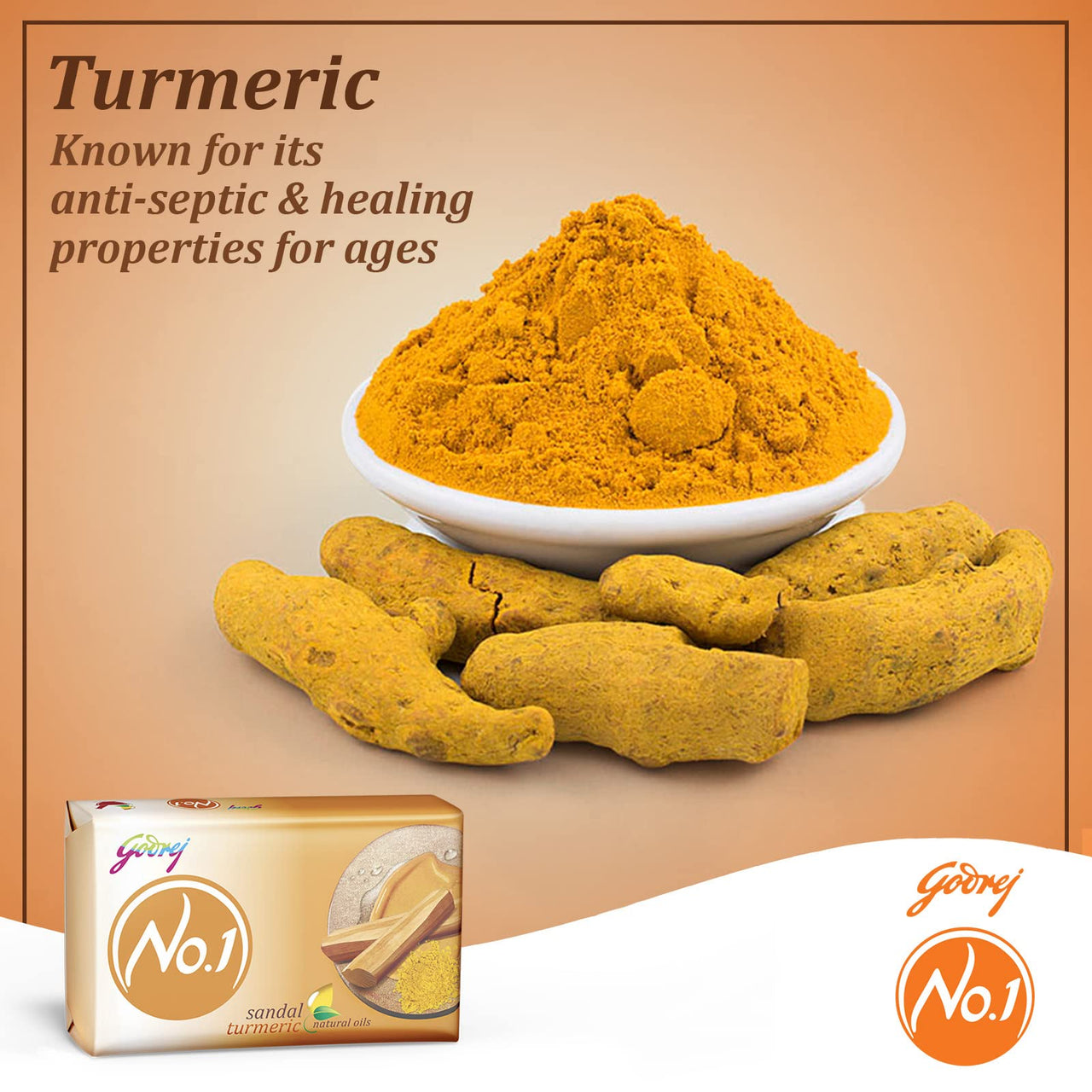 Godrej No.1 Sandal and Turmeric Soap - Pack of 4 (150g each) - High TFM (Grade 1 Soap) | Soaps For Bath | Long-Lasting Fragrance