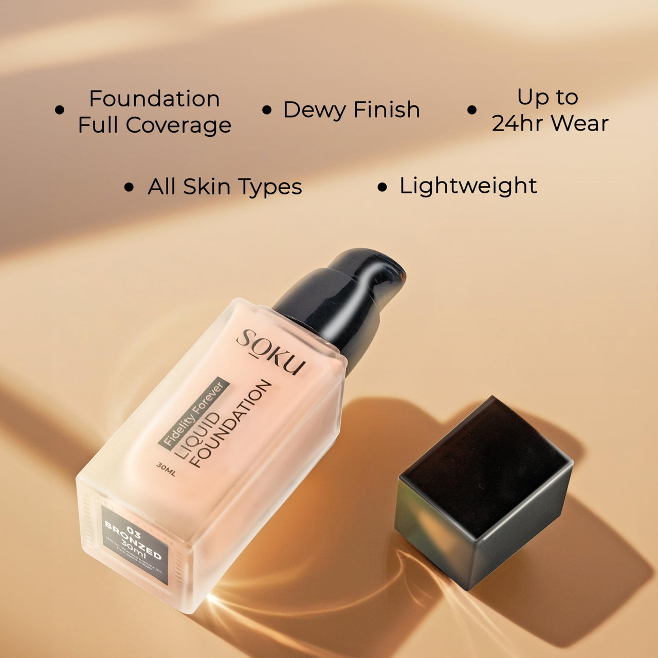 SOKU Fidelity Forever Liquid Buildable Coverage Foundation | With Shea Butter & Vitamin E | For All Skin Types | Satin Finish, Long-Lasting with a Silky Texture (Biskotti-06) - 30ml