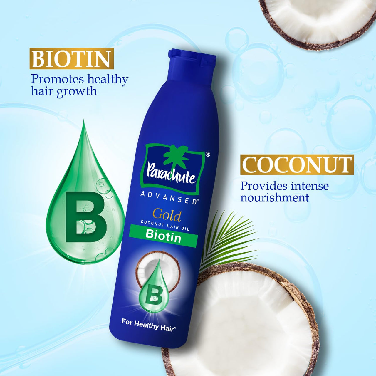 Parachute Advansed Gold Biotin & Coconut Hair Oil | Deep Nourishment for Fuller Hair| No Paraben or Silicone | 300ml