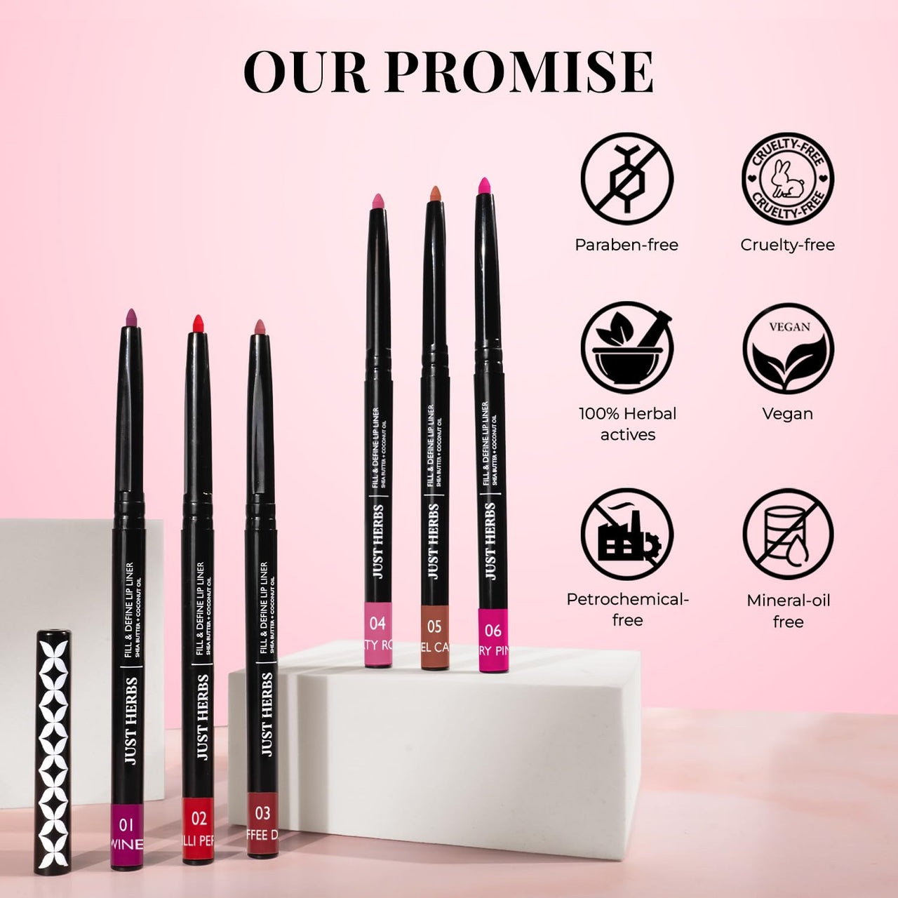 Just Herbs Fill & Define Lip Liner with Shea Butter and Coconut Oil Transfer Proof Long Lasting Creamy Matte Finish Lip Liner (Dirty Rose, 0.3g)